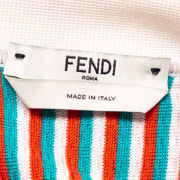 Pre Owned Fendi Orange Silk Knit Cropped Polo Top M