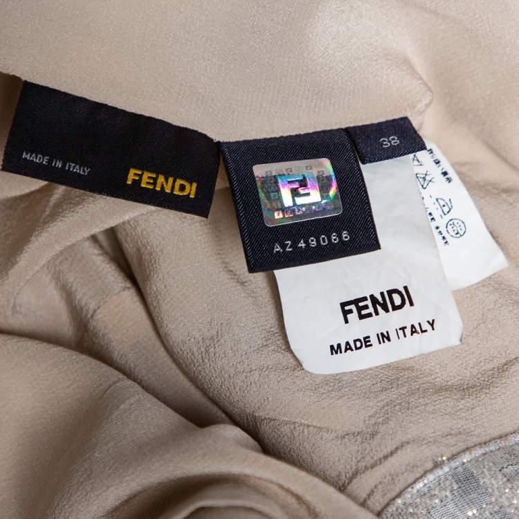 Pre Owned Fendi Beige Linen Lurex Logo Monogram Zip Front Jacket S