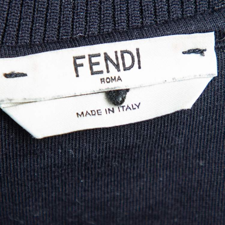 Pre Owned Fendi Black Knit Logo Trimmed Zip Front Jacket M