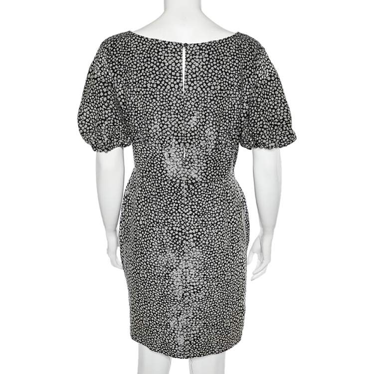 Pre Owned Fendi Monochrome Sequin Embellished Silk Draped Mini Dress M