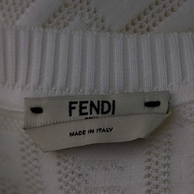 Pre Owned Fendi White Monogram Knit Crewneck Midi Dress M 
