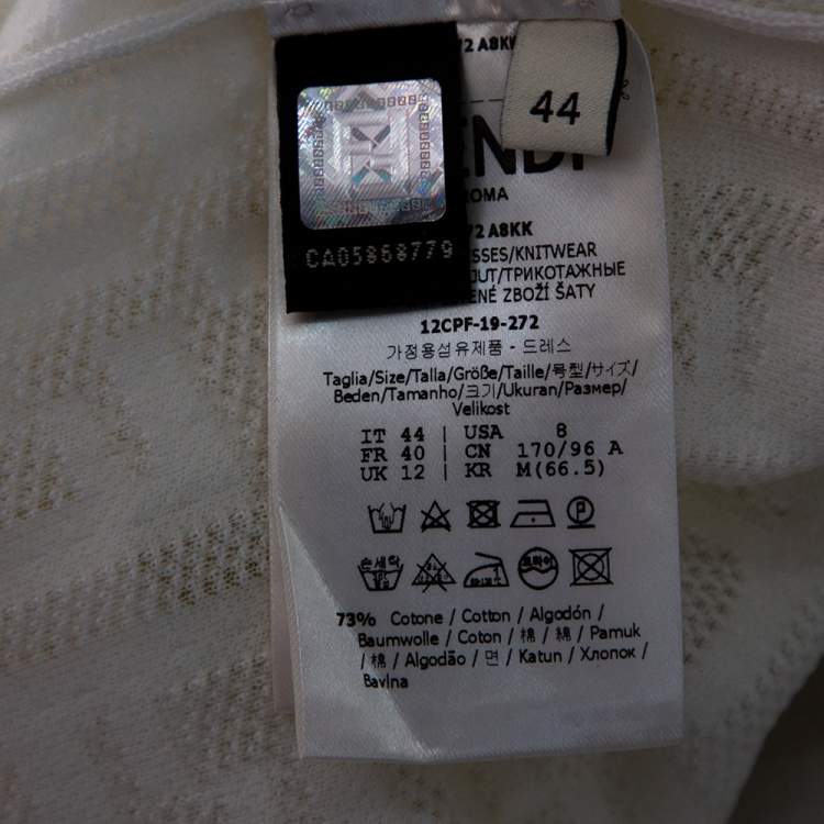 Pre Owned Fendi White Monogram Knit Crewneck Midi Dress M 