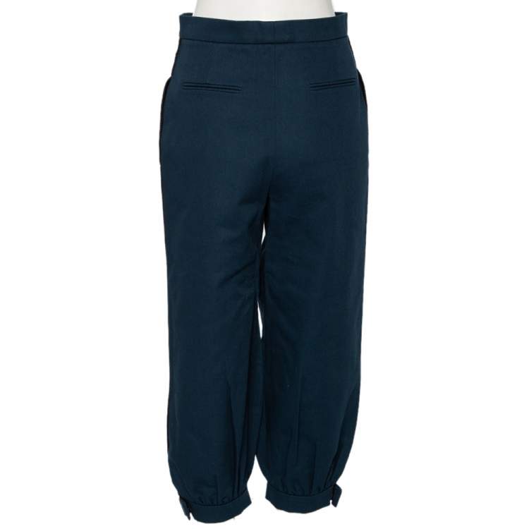 Pre Owned Fendi Teal Blue Cotton Side Strip Detail Capri Pants S