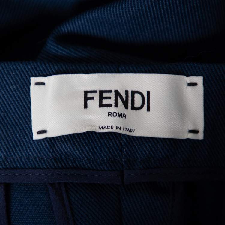 Pre Owned Fendi Teal Blue Cotton Side Strip Detail Capri Pants S
