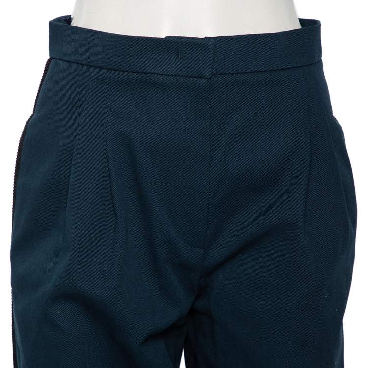 Pre Owned Fendi Teal Blue Cotton Side Strip Detail Capri Pants S