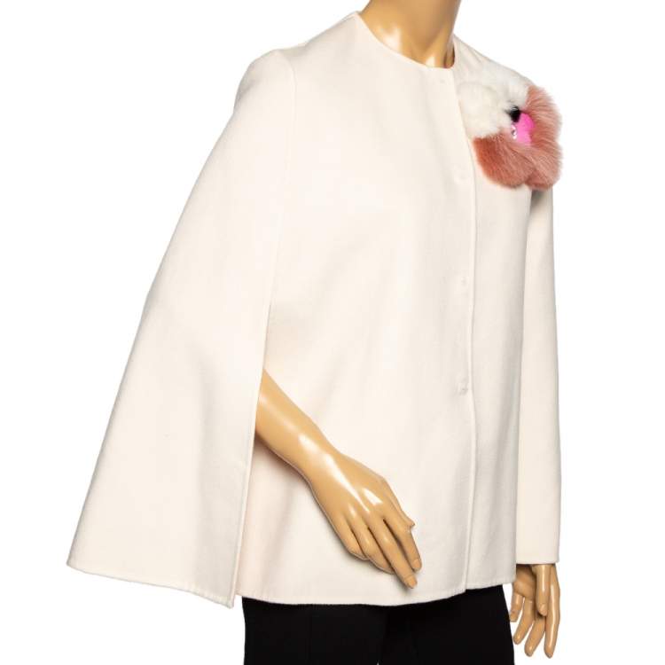 Fendi Cream Wool Fur Detailed Button Front Cape S Fendi TLC