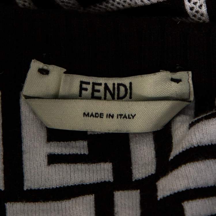 Pre Owned Fendi Monochrome Zucca Monogram Jacquard Knit Ribbon Detailed Pullover L