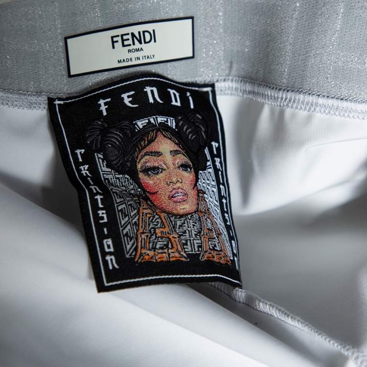 Pre Owned Fendi Zucca Patterned Metallic Synthetic Pants S