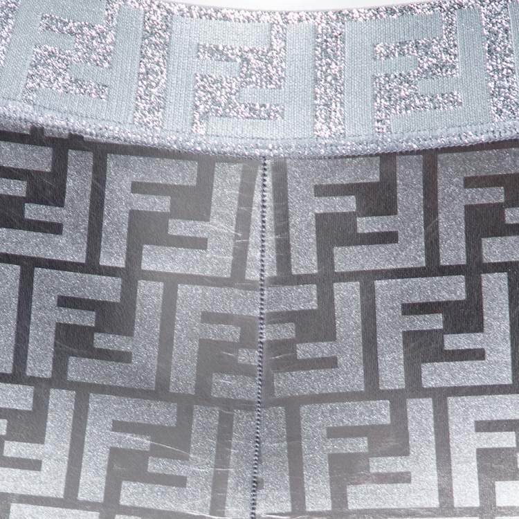 Pre Owned Fendi Zucca Patterned Metallic Synthetic Pants S