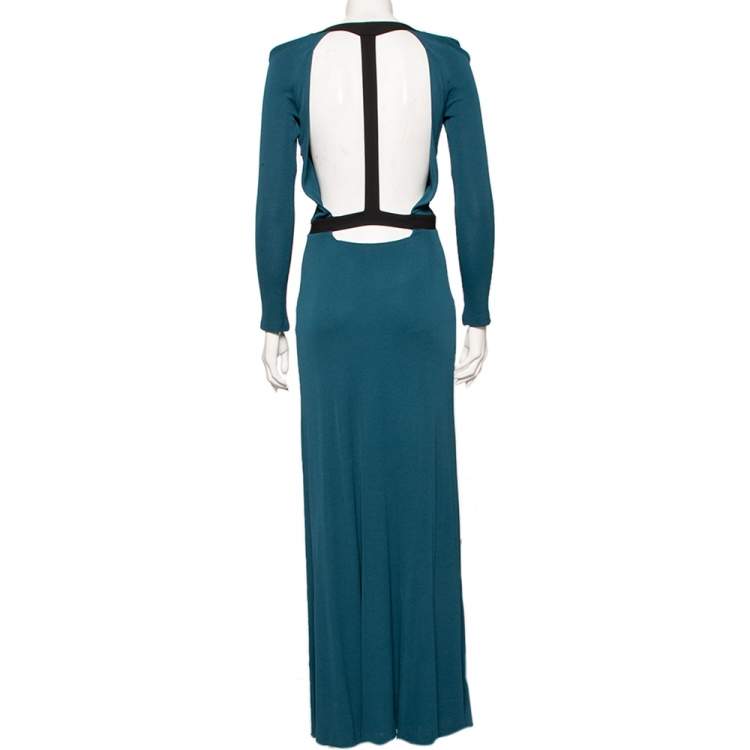 Pre Owned Fendi Dark Green Jersey Open Back Detail Maxi Dress S