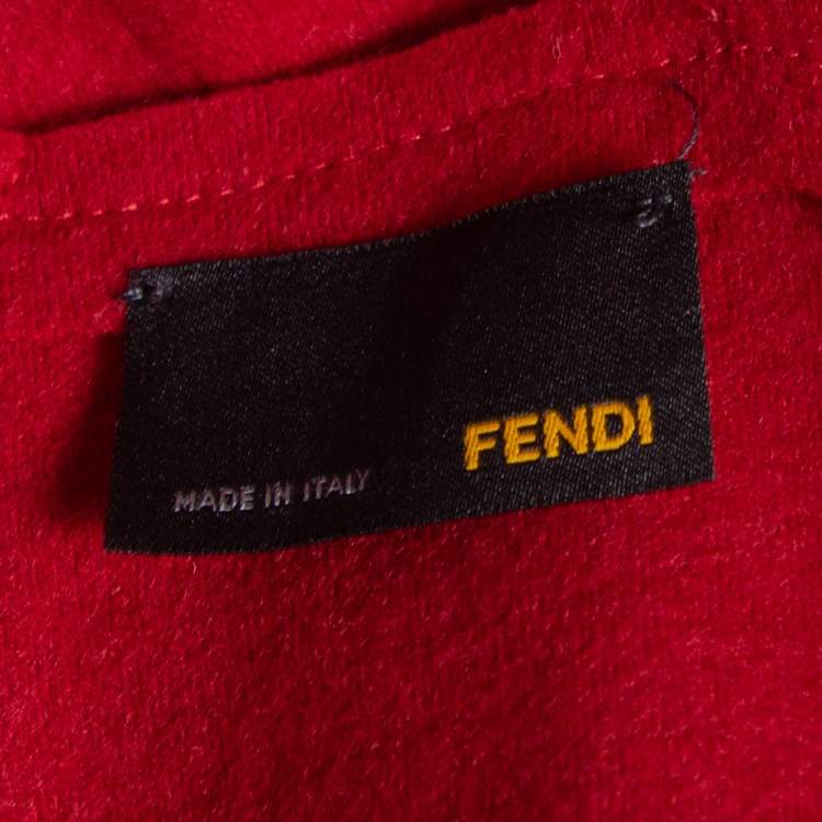 Pre Owned Fendi Red Wool & Leather Inset Detailed Short Sleeve Top S 