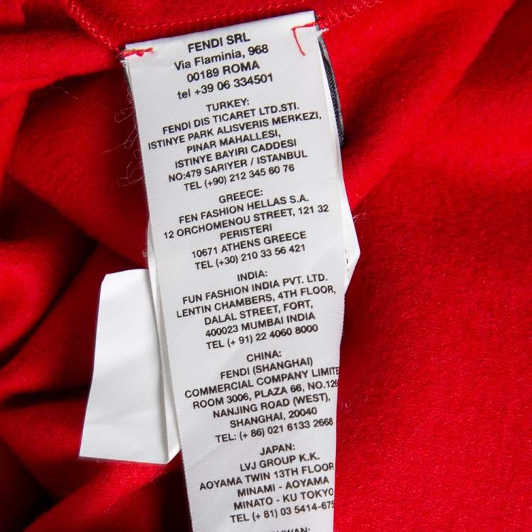 Pre Owned Fendi Red Wool & Leather Inset Detailed Short Sleeve Top S 