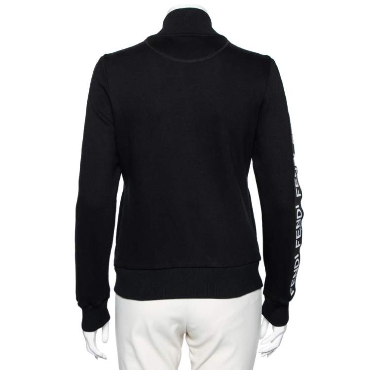 Pre Owned Fendi Black Cotton Logo Tape Trimmed Zip Front Jacket M