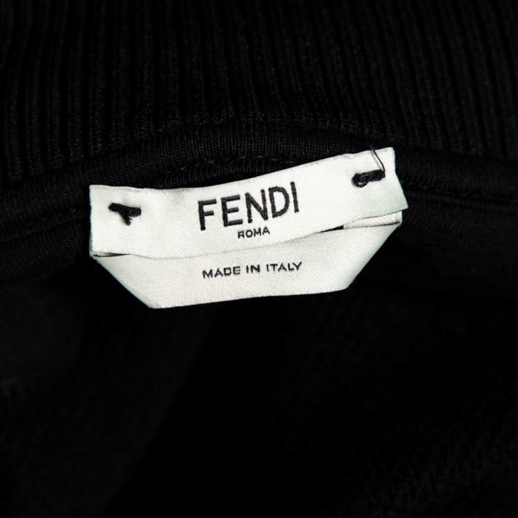 Pre Owned Fendi Black Cotton Logo Tape Trimmed Zip Front Jacket M