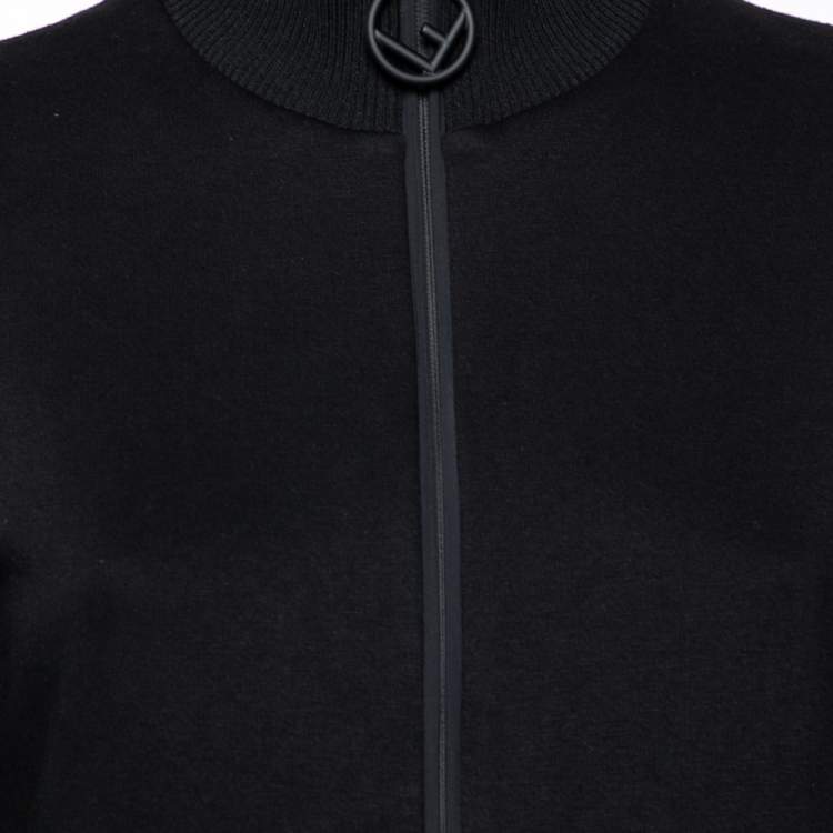 Pre Owned Fendi Black Cotton Logo Tape Trimmed Zip Front Jacket M