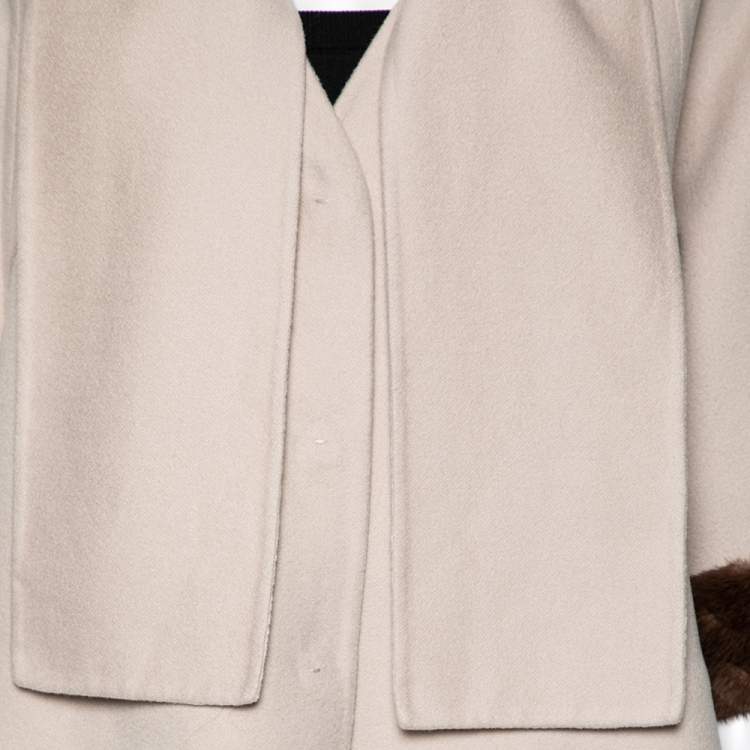 Pre Owned Fendi Beige Cashmere & Fur Trimmed Detachable Muffler Detailed Coat S