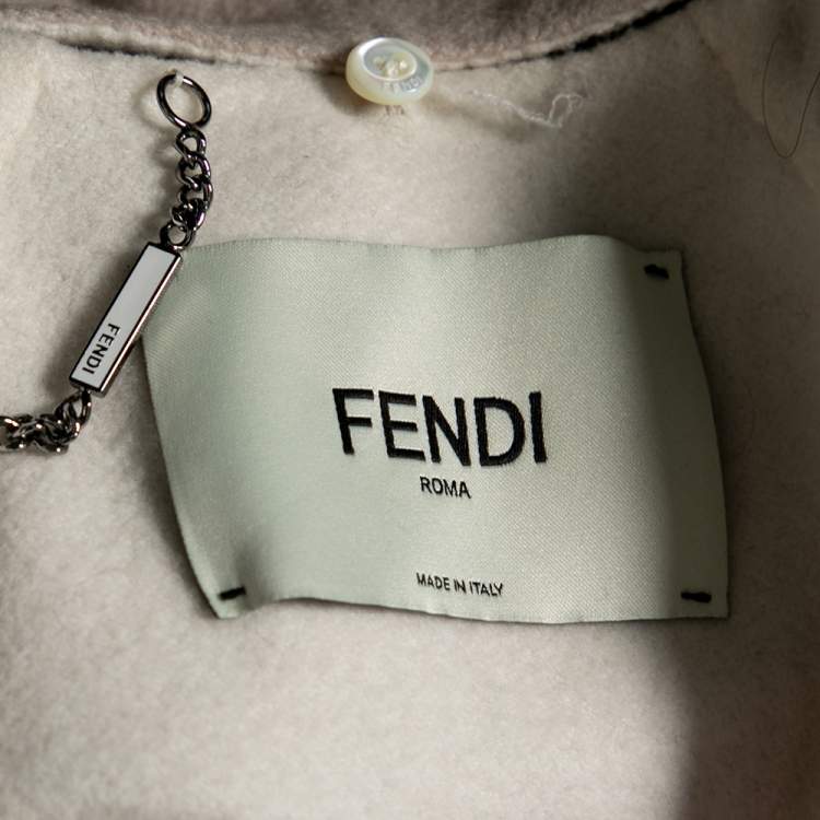 Pre Owned Fendi Beige Cashmere & Fur Trimmed Detachable Muffler Detailed Coat S