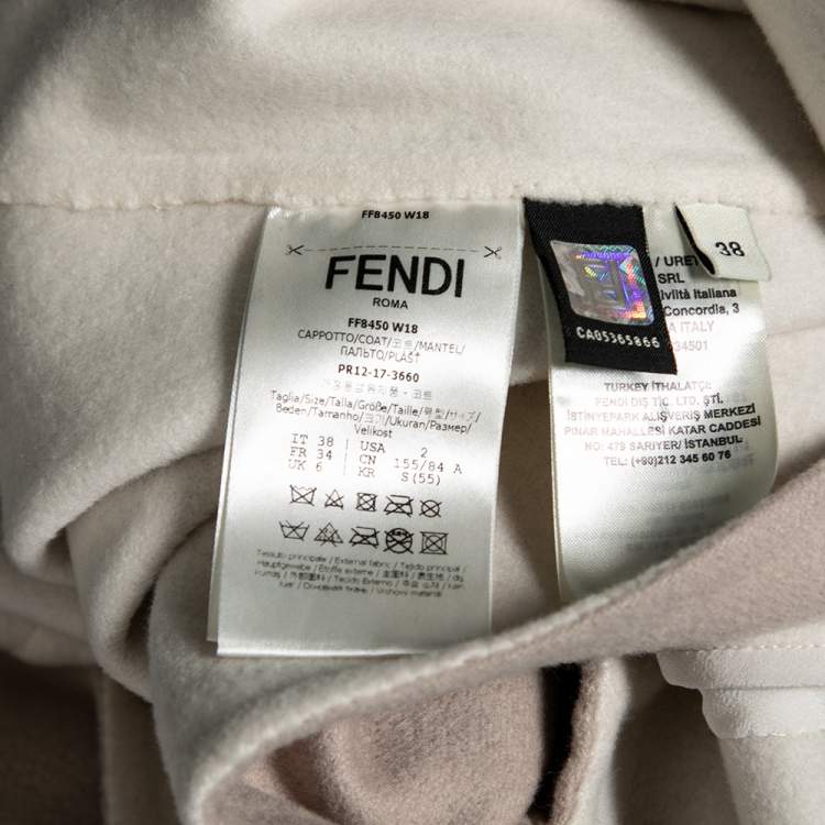 Pre Owned Fendi Beige Cashmere & Fur Trimmed Detachable Muffler Detailed Coat S
