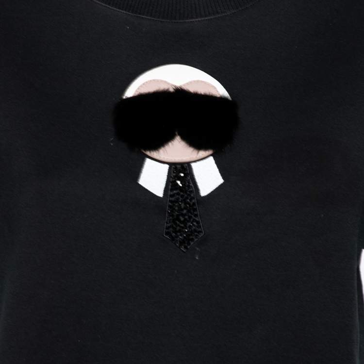 Pre Owned Fendi Black Knit Karlito Patch Detail T-Shirt M