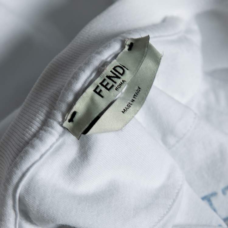 Pre Owned Fendi x Fila White Cotton Flocked Logo Appliqued T-Shirt S