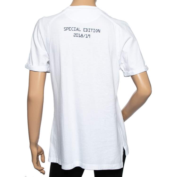 Pre Owned Fendi x Fila White Cotton Flocked Logo Appliqued T-Shirt S