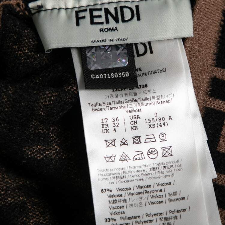 Pre Owned Fendi Brown Zucca Monogram Knit One Shoulder Fitted Dress XS