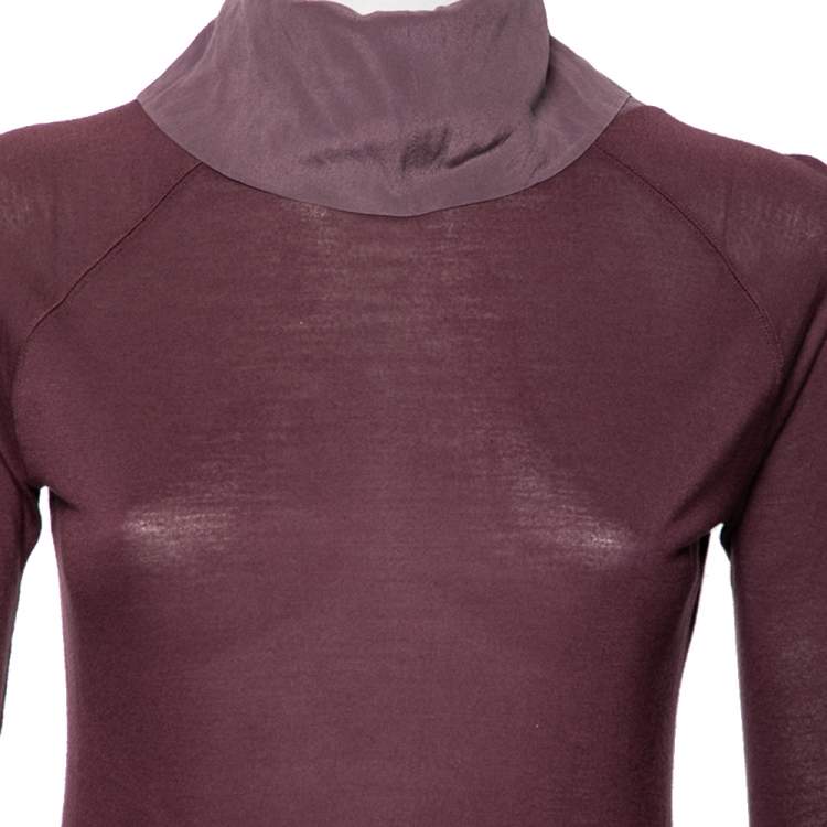 Pre Owned Fendi Mauve Jersey Turtleneck Long Sleeve Top S
