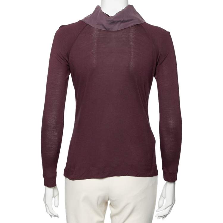 Pre Owned Fendi Mauve Jersey Turtleneck Long Sleeve Top S