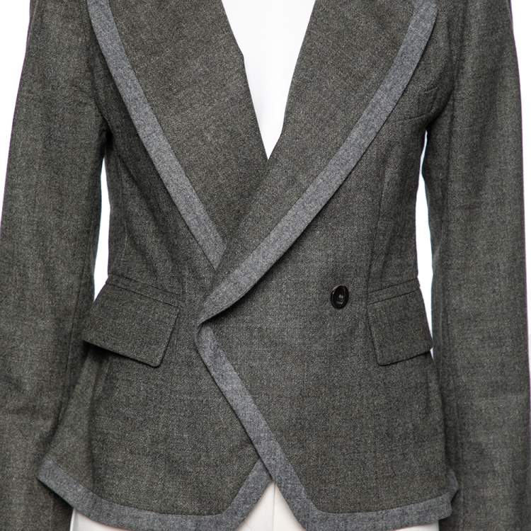 Pre Owned Fendi Brown Wool Contrast Trim Detailed Double Breasted Blazer M