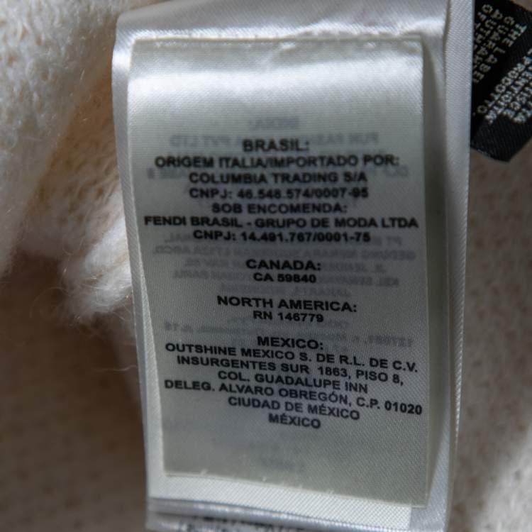 Pre Owned Fendi Cream Knit Logo Embroidered Sweater L