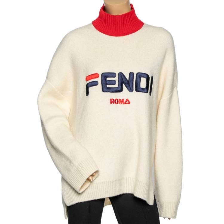 Barbero proporcionar Empleado Fendi Cream Knit Logo Embroidered Sweater L Fendi | TLC