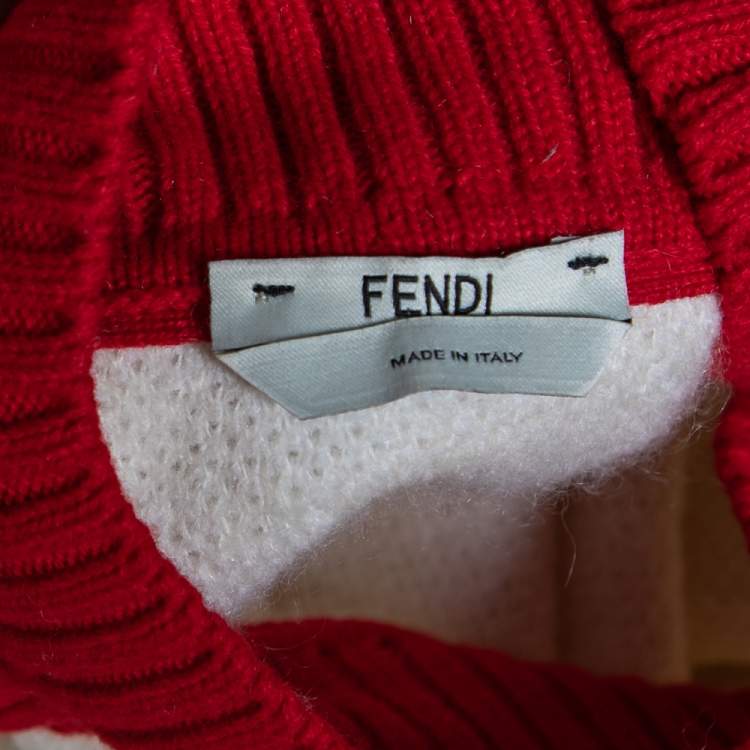 Pre Owned Fendi Cream Knit Logo Embroidered Sweater L