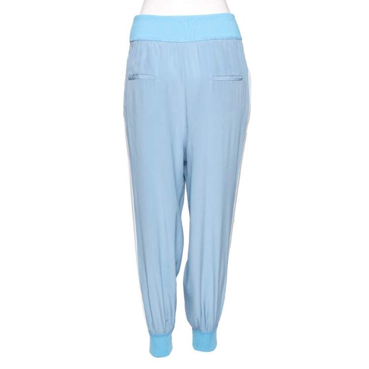 Pre Owned Fendi Blue Silk Side Stripe Detail Joggers S