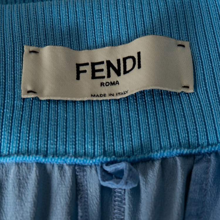 Pre Owned Fendi Blue Silk Side Stripe Detail Joggers S