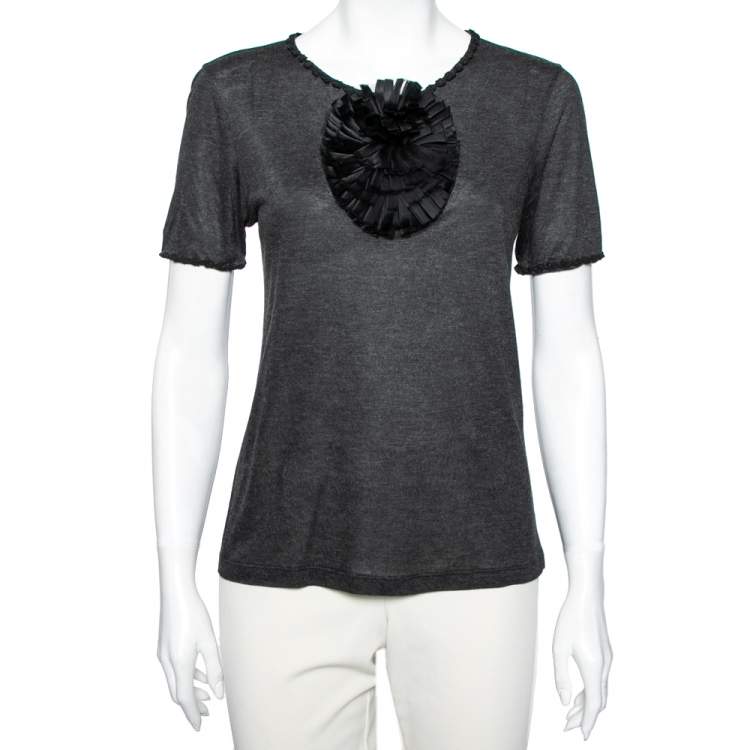 Pre Owned Fendi Grey Cotton Short Sleeves Top S