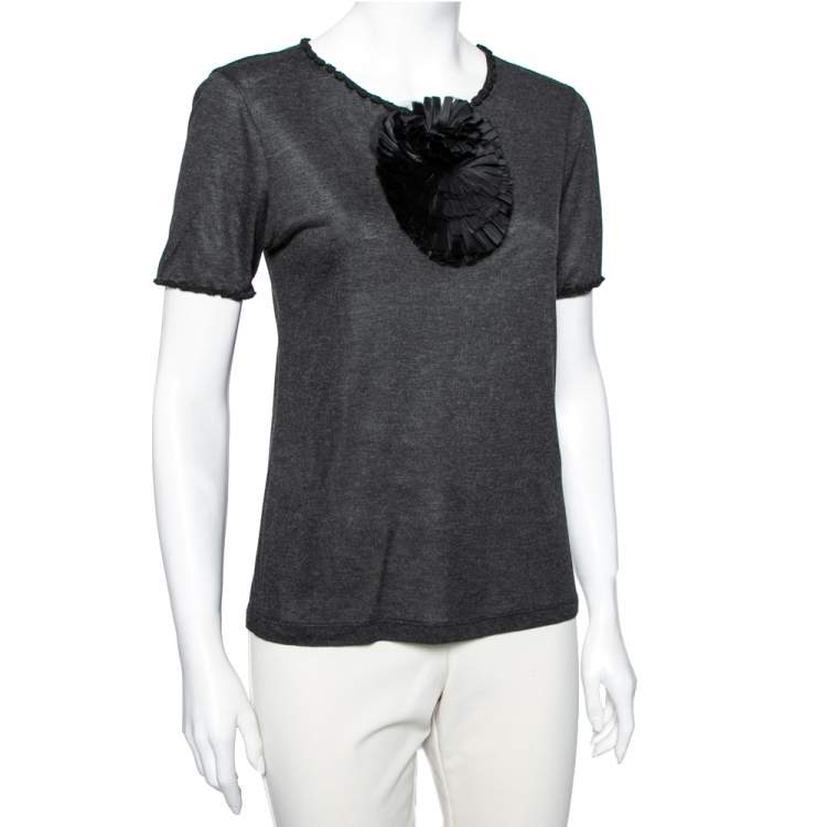 Pre Owned Fendi Grey Cotton Short Sleeves Top S