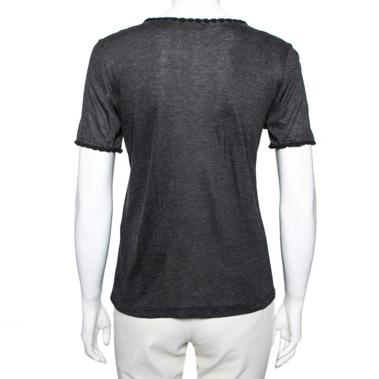 Pre Owned Fendi Grey Cotton Short Sleeves Top S