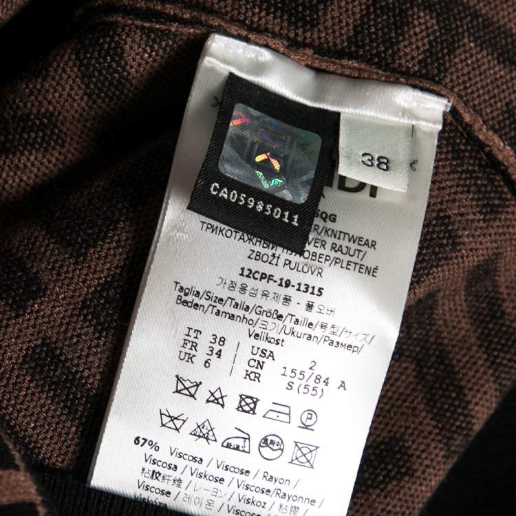 Pre Owned Fendi Brown Brown Zucca Monogram Jacquard Long Sleeve Jumper S