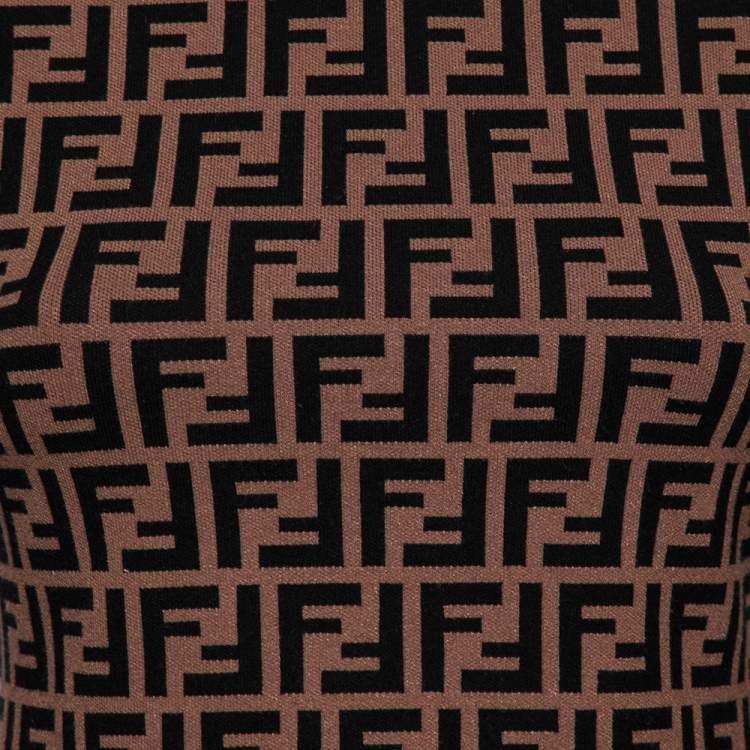 Pre Owned Fendi Brown Brown Zucca Monogram Jacquard Long Sleeve Jumper S