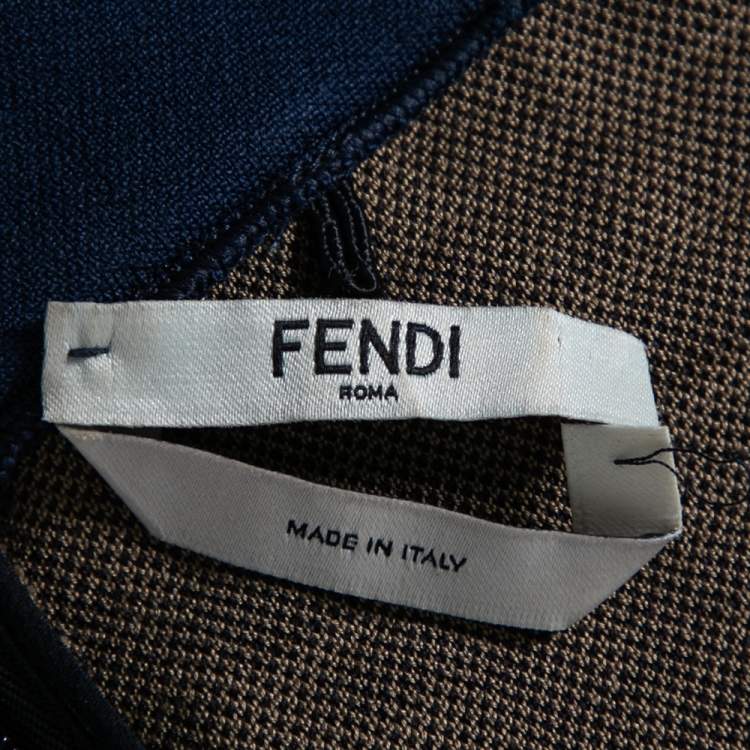Pre Owned Fendi Brown FF Motif Cotton Logo Trimmed Denuded Shoulder Dress M