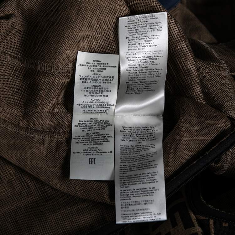 Pre Owned Fendi Brown FF Motif Cotton Logo Trimmed Denuded Shoulder Dress M