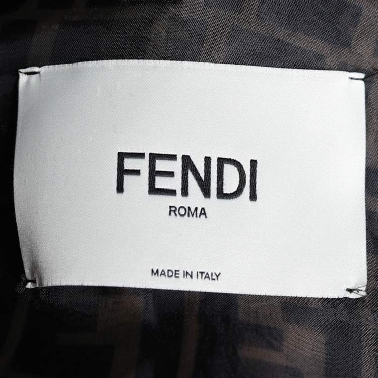 Pre Owned Fendi Tobacco Brown Sheer Zucca Print Cold Shoulder Parka S