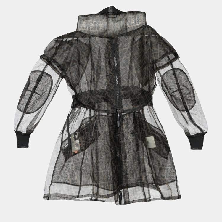 Pre Owned Fendi Tobacco Brown Sheer Zucca Print Cold Shoulder Parka S