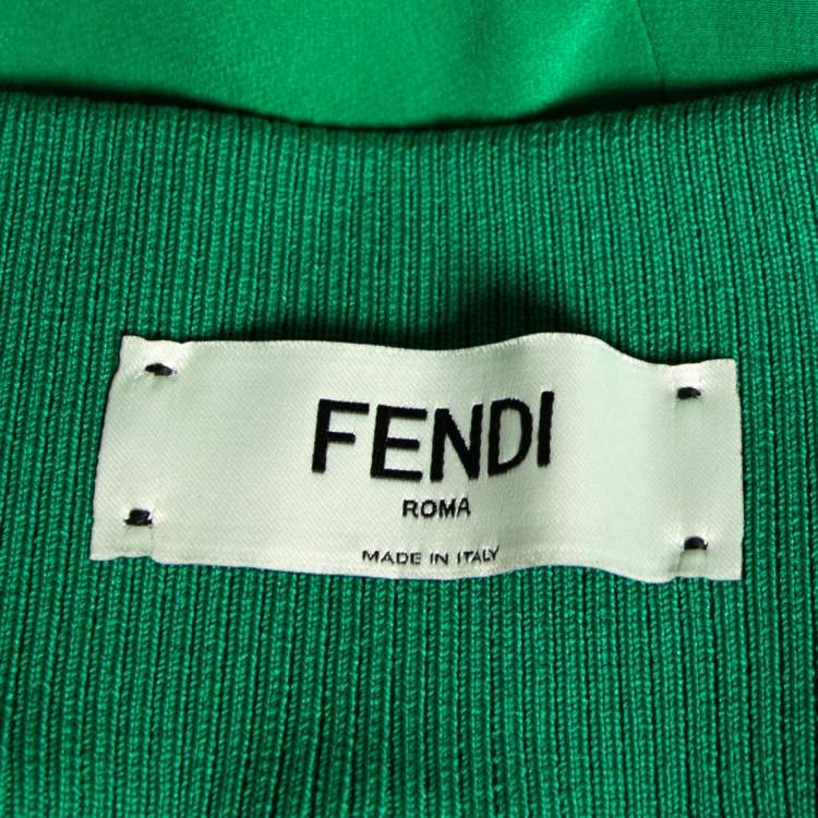 Pre Owned Fendi Green Silk & Rib Knit Trimmed Pants M 