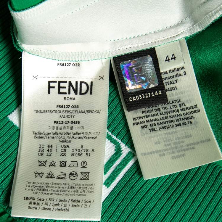 Pre Owned Fendi Green Silk & Rib Knit Trimmed Pants M 