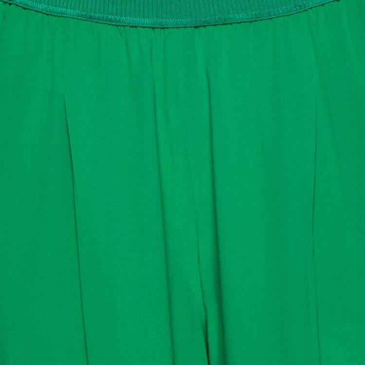 Pre Owned Fendi Green Silk & Rib Knit Trimmed Pants M 
