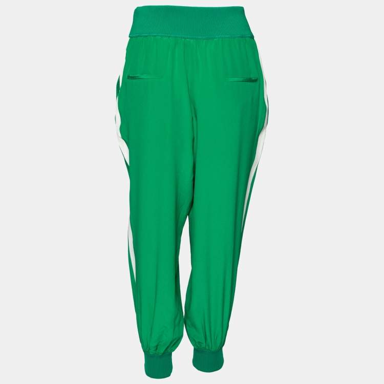 Pre Owned Fendi Green Silk & Rib Knit Trimmed Pants M 