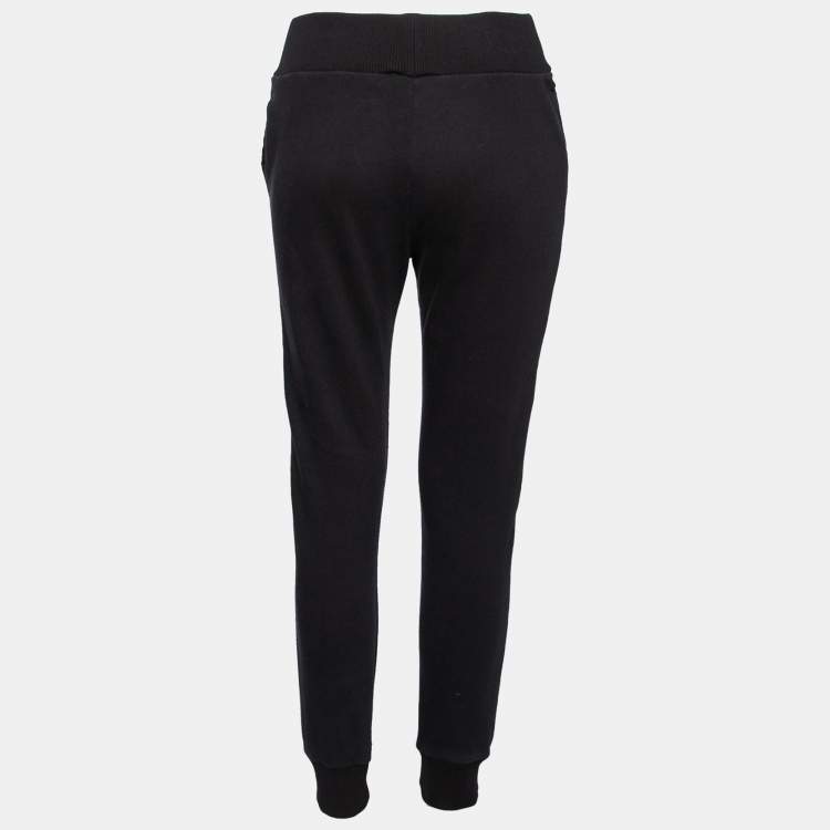 Pre Owned Fendi Black Cotton Logo Tape Trimmed Track Pants M