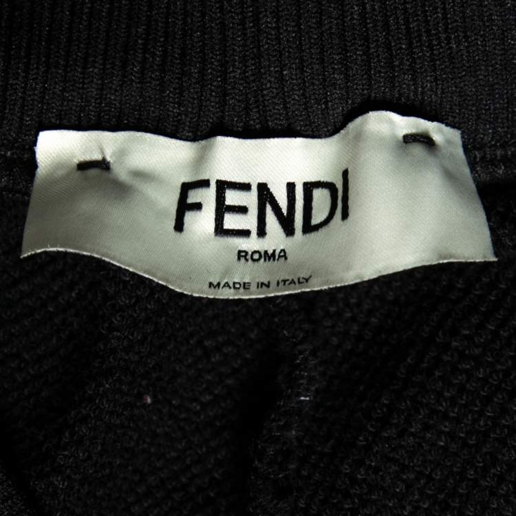 Pre Owned Fendi Black Cotton Logo Tape Trimmed Track Pants M