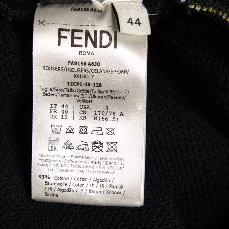 Pre Owned Fendi Black Cotton Logo Tape Trimmed Track Pants M